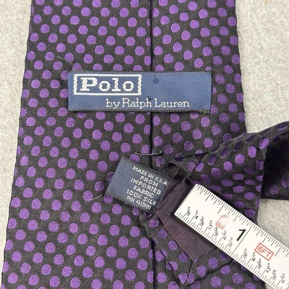 Polo Ralph Lauren Black Purple Polka Dot Silk Necktie Tie USA 56x4